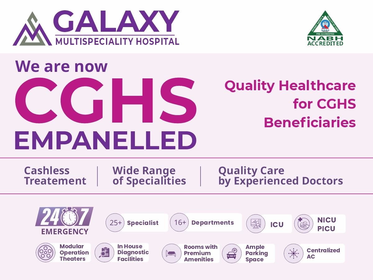 MS Galaxy Multispeciality Hospital Dehradun CGHS empanelment announcement with hospital building and NABH accreditation